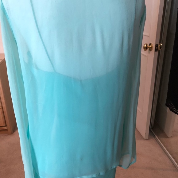 Silk Slip Dress in Tiffany Blue with Sheer Jacket Beaded Size 8 by Scala - Picture 13 of 16